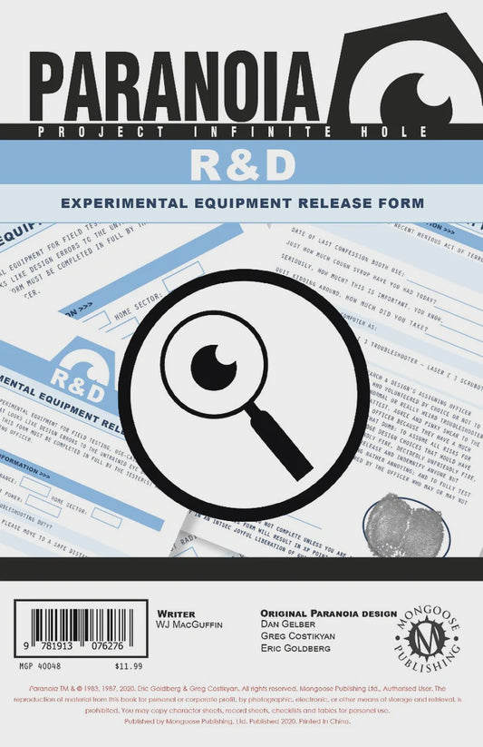 Paranoia RPG The R&D Experimental Equipment Release Form Pad