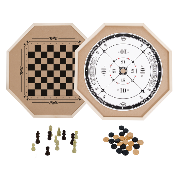 Rustik 3-IN-1 Crokinole | Chess | Checkers Deluxe Edition