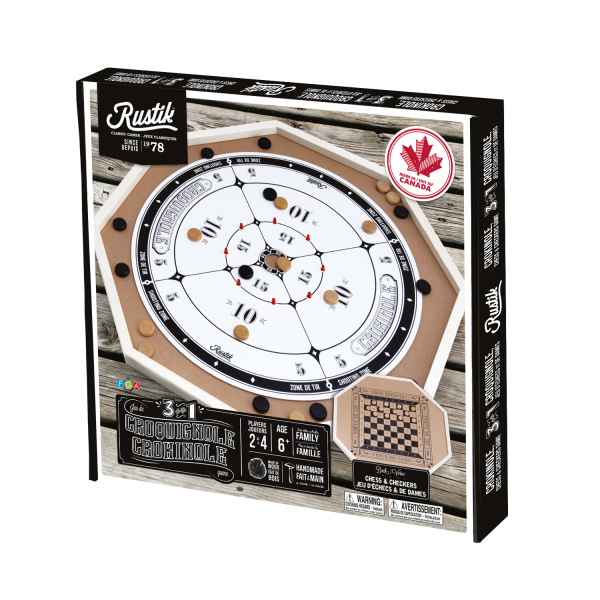 Rustik 3-IN-1 Crokinole | Chess | Checkers Deluxe Edition