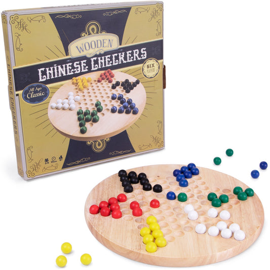 Chinese Checkers All Natural Wood Board with Wooden Marbles